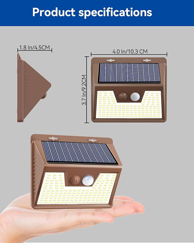 Peasur Brown Solar Lights Outdoor Motion Sensor 16 Pack, Ultra-Bright 3 Mode 140LED Fence Security Light Waterproof, Solar Wall Lighting for Patio Yard Step House Outside Cool White