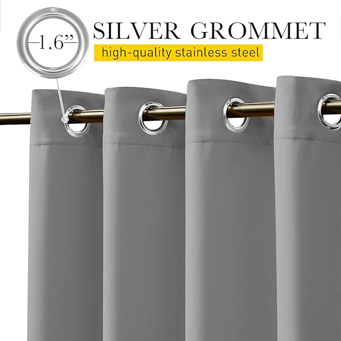 NICETOWN Outdoor Curtains for Patio Waterproof 2 Panels, W100 x L84 Windproof Grommet & Back Tab on Top & Bottom Thermal Insulated Sun Blocking Drapes with Rope for Deck, Silver Grey