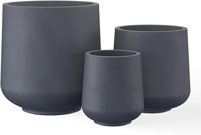 Kante 15.3"+11.6"+8.2" Dia Round Concrete Planter, Large Outdoor Indoor Planter Pots Containers with Drainage Holes and Rubber Plug for Home Garden Patio, Charcoal