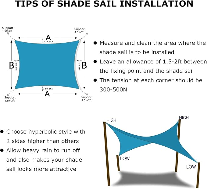 KANAGAWA 23'X24' Turquoise Mix Custom Size Sun Shade Sail Rectangle UV Block Canopy Cover for Patio Backyard Lawn Garden Outdoor (Customized Available)