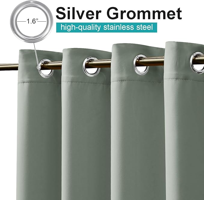 NICETOWN 2 Panels Sage Green Blackout Outdoor Curtains for Patio Waterproof, Thermal Insulated Rustproof Grommet Durable Indoor Outdoor Blinds Light Blocking for Yard Party/Picnic, W52 x L95