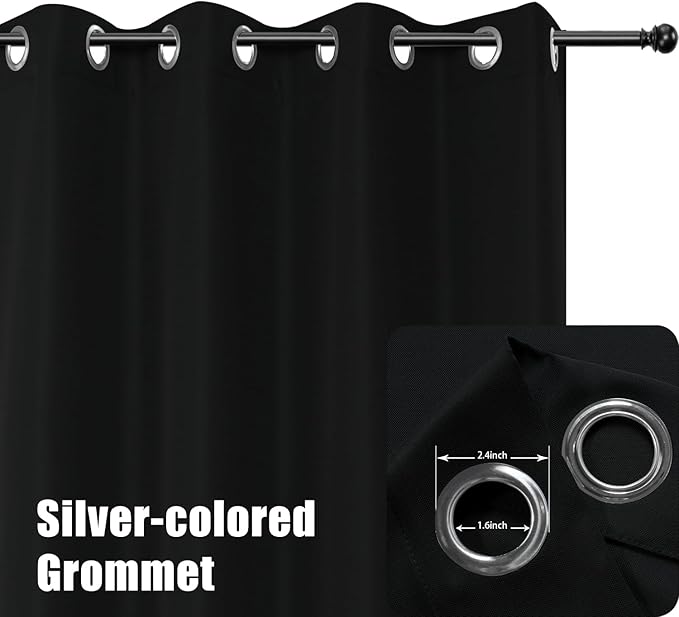 BONZER Outdoor Waterproof Curtains for Patio Wide Grommet Light Filtering Outside Curtains for Gazebo, Porch, Pergola, Pavilion, 1 Panel, 110W x 120L inch, Black