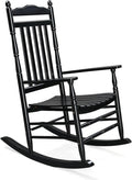 VINGLI Wooden Rocking Chair, Outdoor Chair with 450 lbs Support, Relaxing Rocker with Solid Wood High Back Seat Reclining Seat for Deck, Garden, Backyard, Porch, Indoor or Outdoor Use (Black, 1PC)