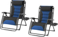 Zero Gravity Chair Set of 2 Oversized Folding Recliner, Padded Anti Gravity Lounge Chair with Adjustable Pillow & Cup Holder for Outdoor Camping, Patio, Poolside, Lawn (Black & Blue)