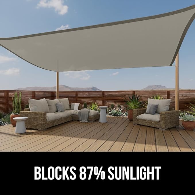 GORILLA GRIP Heavy Duty Sun Shade, UV Protection Fade Tear and Rust Resistant Rectangle Sunshade Canopy, Curved Edges Blocks Sunlight, Breathable Sail, Outdoor Patio, Lawn Garden, 12x12x12, Graphite