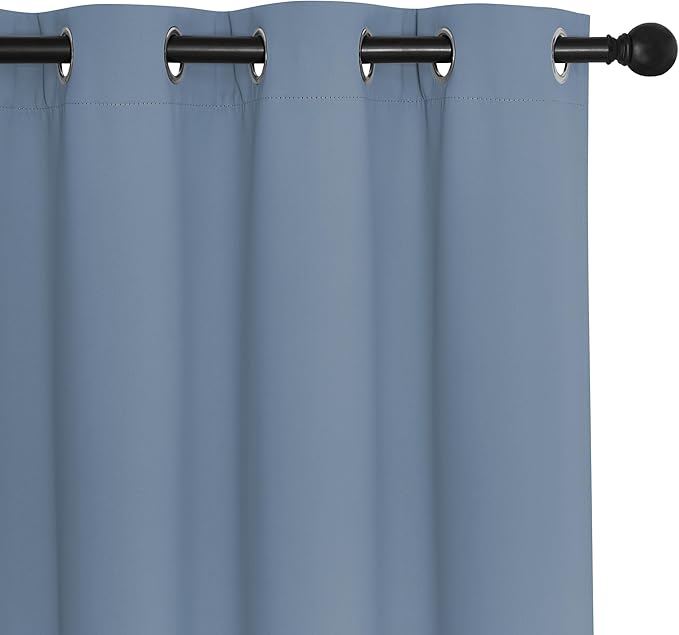 NICETOWN Patio Blackout Curtain Panels - Extra Wide Sliding Door Thermal Insulated Drape, Privacy Room Divider Curtain for Bedroom Office (Stone Blue, 66 x 118 Inch Long)