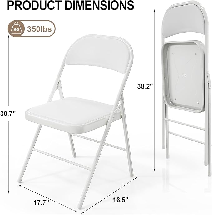 VINGLI 10 Pack Folding Chairs with Padded Seats, Metal Frame with Pu Leather Seat & Back, Capacity 350 lbs, White