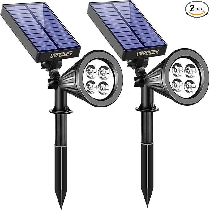 URPOWER Solar Spot Lights - 2-in-1 Waterproof Landscape Spotlights, Dusk-to-Dawn Solar Powered Outdoor Lights for Garden, Yard, Pathway (2 Pack)