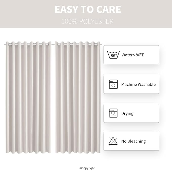 Waterproof Outdoor Curtain W105 x L84 - Grommet Top Sunlight Blocking Window Treatment Drapes Blackout Curtains for Home Bedroom Living Room Outdoor Patio Porch Gazebo (Cream, 2 Panels)