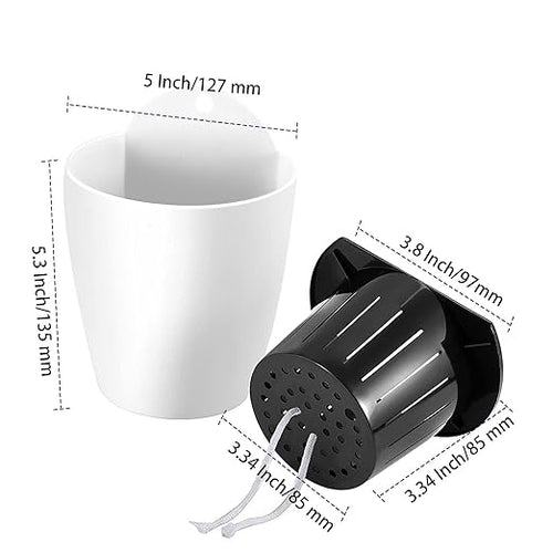 14 Pack 5 Inch Self Watering Wall Mounted Planters, Plant Flower Pots with Hooks and Wicks for Indoor and Outdoor, White
