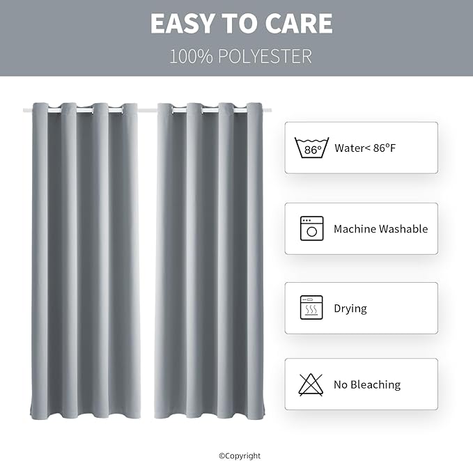 DIVA EN CAMINO DEC Outdoor Patio Curtain Waterproof Darkening Thermal Insulated Indoor Curtains for Bedroom, Porch, Living Room, Pergola, Cabana, W52 x L95, Light Gray, Set of 2 Panels