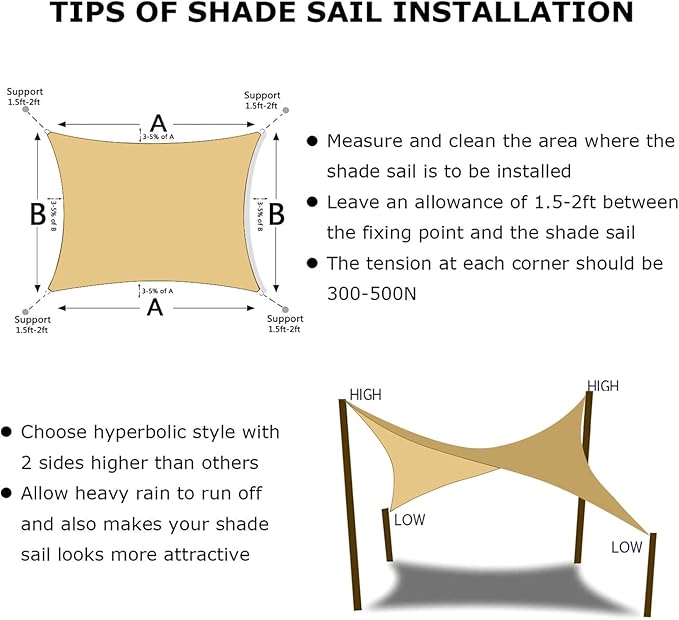 KANAGAWA 6'X24' Sand Custom Size Sun Shade Sail Rectangle UV Block Canopy Cover for Patio Backyard Lawn Garden Outdoor (Customized Available)