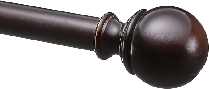 Amazon Basics Adjustable Sturdy Curtain Rod for Windows with Round Finials, Easy Install Hardware, 1-Inch Rod, 72" to 144", Dark Bronze, 1-Pack