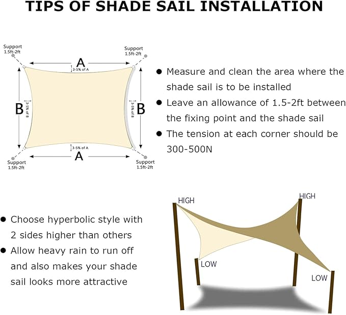 KANAGAWA 22'X22' Cream Custom Size Sun Shade Sail Square UV Block Canopy Cover for Patio Backyard Lawn Garden Outdoor (Customized Available)