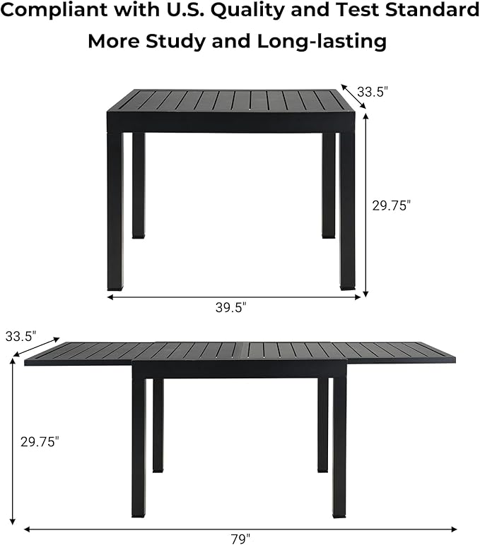 Grand patio 5-Piece Outdoor Dining Set for 4 with 1 Rectangle Expandable Table for 4-6 Person, Metal Woven Wicker Swivel Patio Chairs with Thickened Cushions for Yard, Poolside (Black)