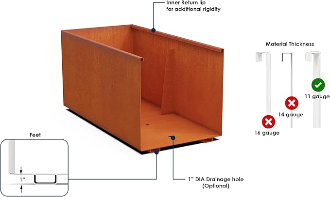 Plantercraft Large Rectangular Planters for Outdoor Plants - 84x24x30 Inch Extra Large Corten Steel Planter Box for Modern Landscape Design - Metal Raised Garden Bed
