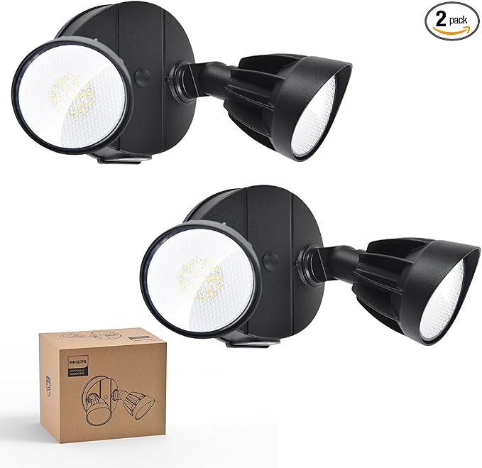 Philips 44W 3500LM ‌LED Security Flood Light‌ ‌Outdoor‌，Switch Controlled Aluminum ‌Security Light‌, 2 Adjustable Heads，5000K Daylight，Wet Location for Patio, Garden, Yard Lights