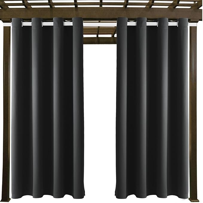 Water Proof Outside Curtains with Grommet Top for Porch, W52 x L120 Thermal Insulated Washable Outdoor Divider Drapes for Patio Gazebo Deck Pool Area Pergola Cabana (Dark Gray, 2 Panels)