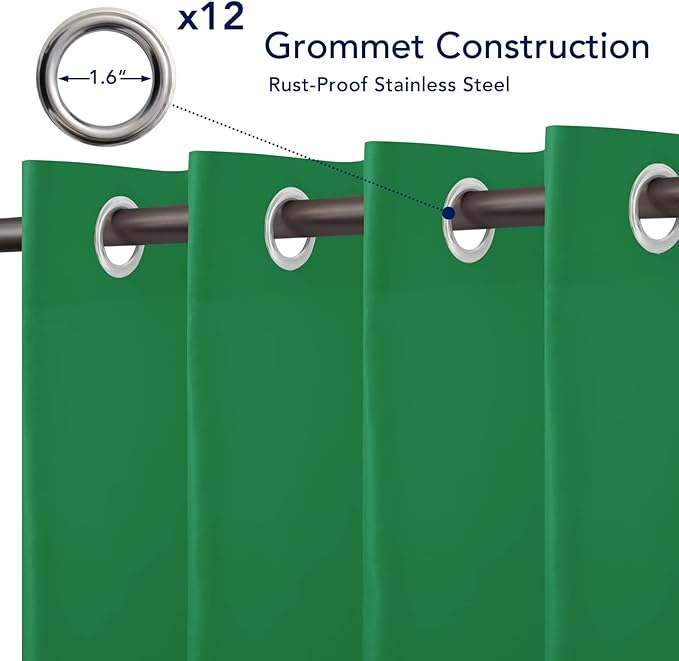 PureFit Outdoor Curtains for Patio Waterproof Weatherproof, UV Resistant Outside Curtains for Gazebo, Front Porch, Pergola, Sun Blocking Privacy Curtain, 100W x 95L inch, 1 Panel, Green