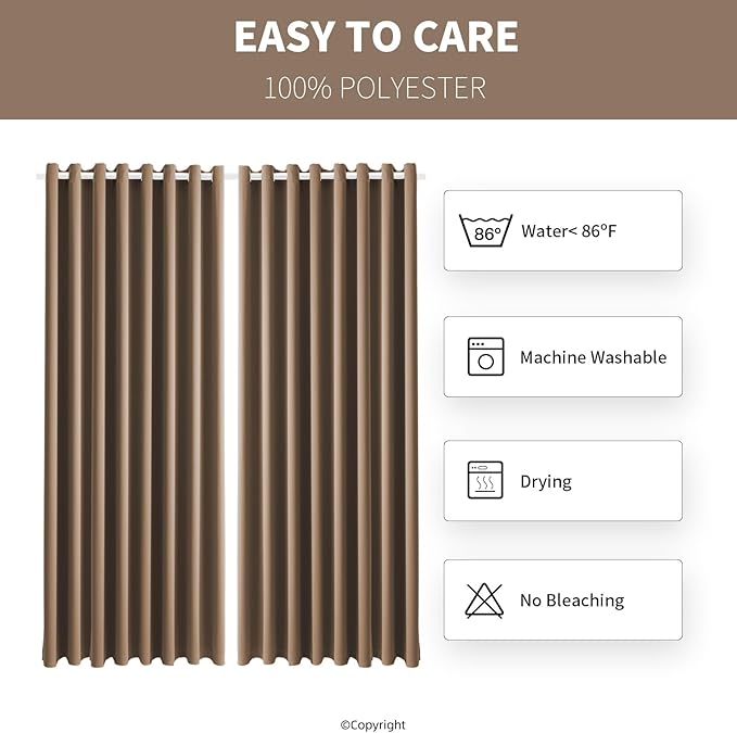 Waterproof Outdoor Curtain W105 x L84 - Grommet Top Sunlight Blocking Window Treatment Drapes Blackout Curtains for Home Bedroom Living Room Outdoor Patio Porch Gazebo (Camel Brown, 2 Panels)