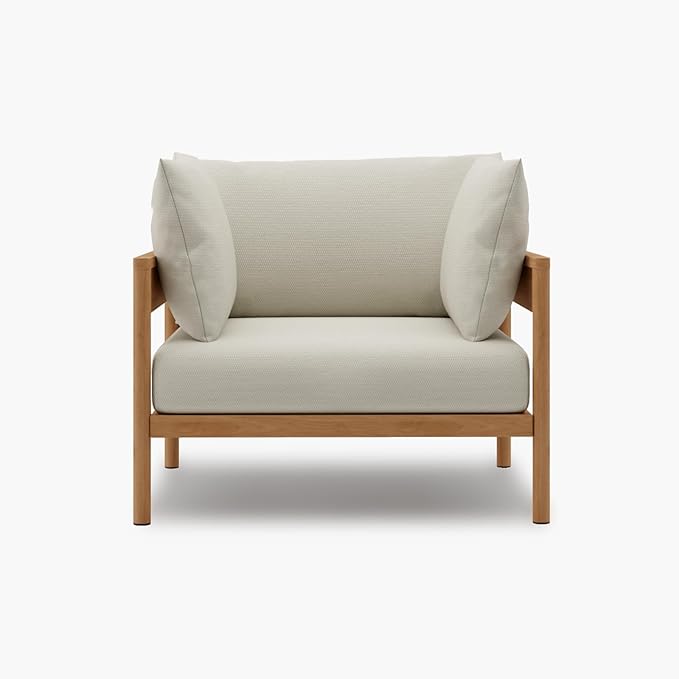 Acanva Modern Outdoor Patio Furniture Set, All-Weather Aluminium Conversation Sectional Sofa with Thick Cushions for Backyard, Garden, Porch, Armchair, Beige