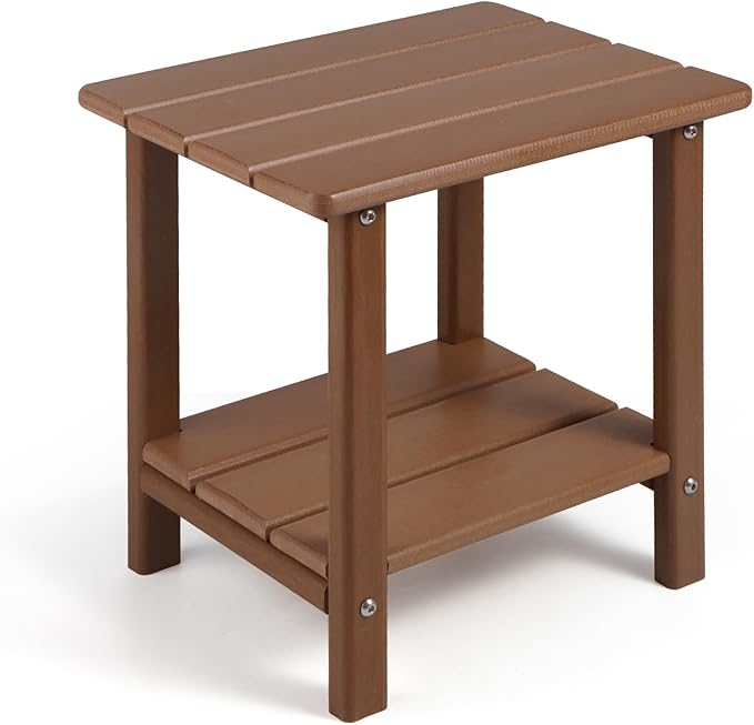 Adirondack Outdoor Side Table, 2-Tier Sturdy Patio End Table Weather Resistant, 16.5" Solid Side Table for Patio, Pool, Porch