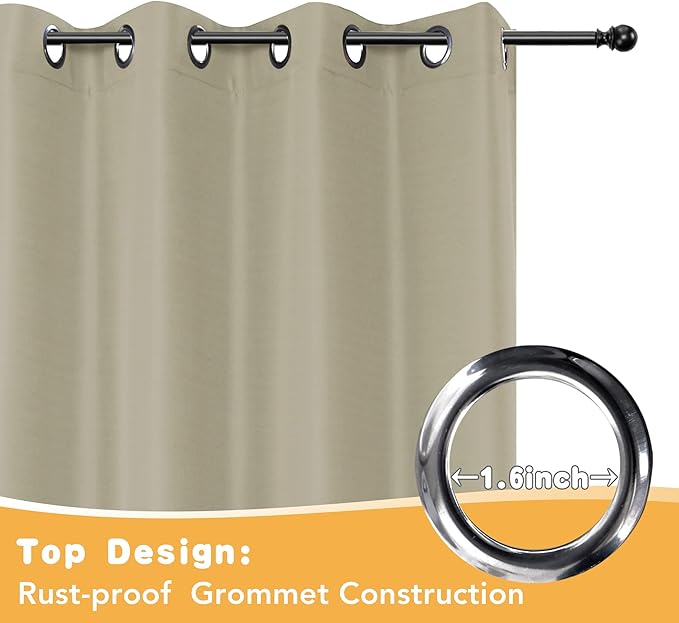 HolidayIdeas Extra Wide Outdoor Curtains for Patio Waterproof, 2 Panels - 110 x 84 Inch - Privacy & Light Filtering Curtains Grommet Outside Curtains for Porch, Gazebo, Pergola, Backyard (Taupe)