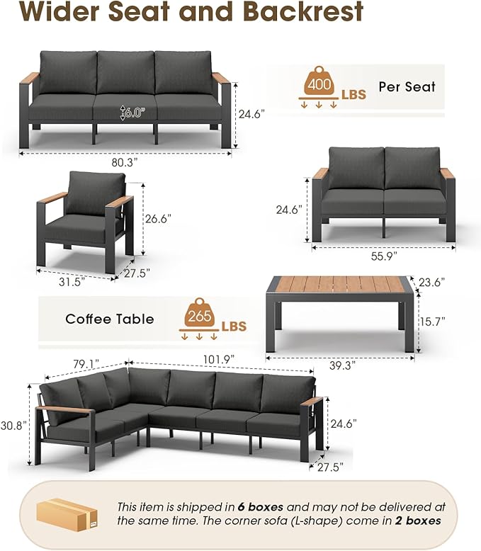 Aluminum Outdoor Patio Furniture 3 Seats, All-Weather Outdoor Patio Sofa with Washable Thick Cushion, Morden Patio Couch for Porch, Balcony, Deck, Yard, Graphite