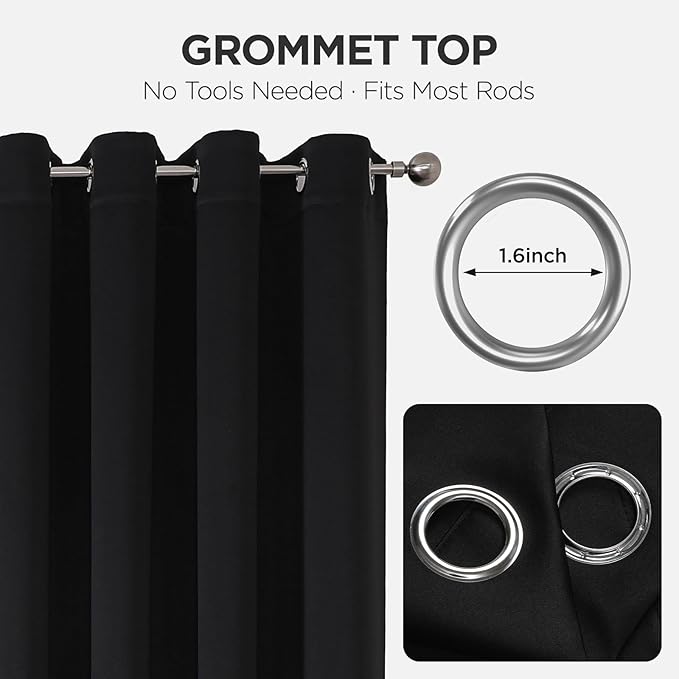 Joydeco Blackout Patio Sliding Door Curtains 84 Inches Long, Grommet Privacy Room Divider Curtains, Extra Wide Thermal Blackout Drapes for Bedroom Living Room (Black, 60Wx84L, 1 Panel)