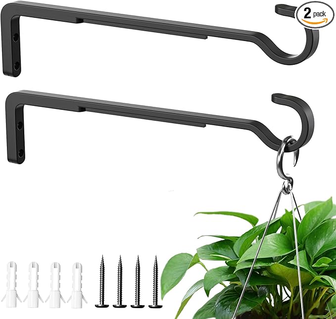 10 Inch 2 Pack Black Heavy Duty Outdoor Plant Hangers, Iron Hanging Plant Brackets for Hanging Plants Outside, Metal Plant Hooks Plant Wall Hooks for Hanging Lantern, Bird Feeder