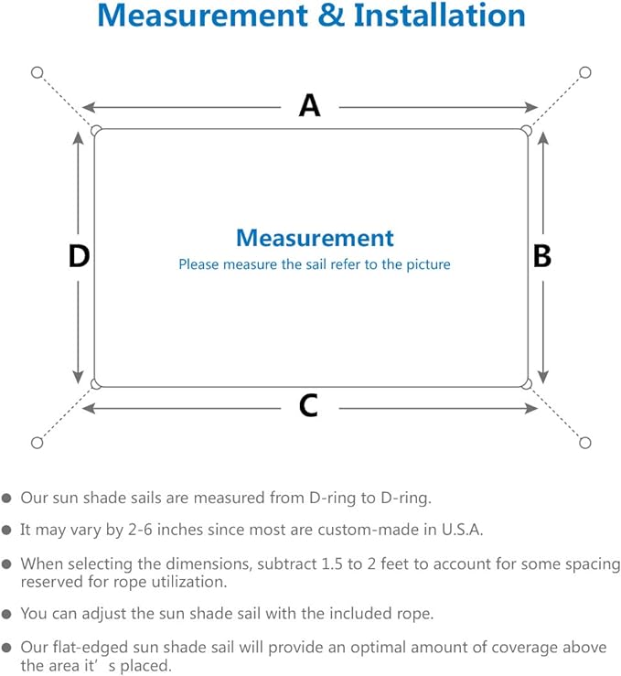 Eden's Decor Straight Flat-Edged Sun Shade Sail Rectangular 15' x 18' Blue UV-Blocking Outdoor Canopy Fabric Cloth Awning for Pergola Patio Garden Backyard Custom Size