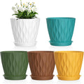 6 inch Plant Pots, 5Pack Water Ripple Flower Pots for Indoor Outdoor Plants, Plastic Planters with Drainage Holes and Saucers, Nursery Pots for Small Succulent Garden House Plants, Multicolor