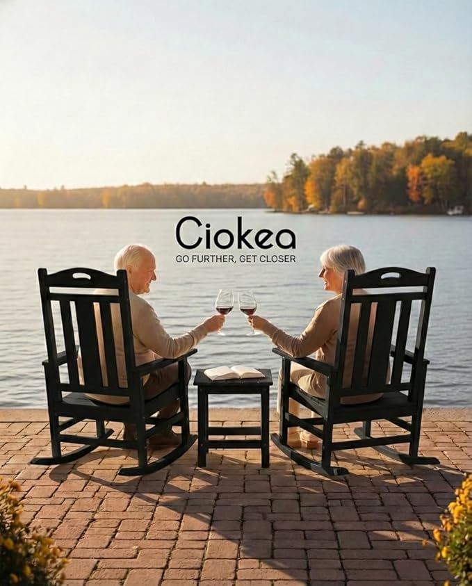 Ciokea Oversized Outdoor Rocking Chairs Set of 4, 380lbs Heavy-Duty Large Patio Rocker, High Back Cozy Porch Chairs, Weather Resistant Patio Rocking Chairs for Outside, Fire Pit, Deck, Black