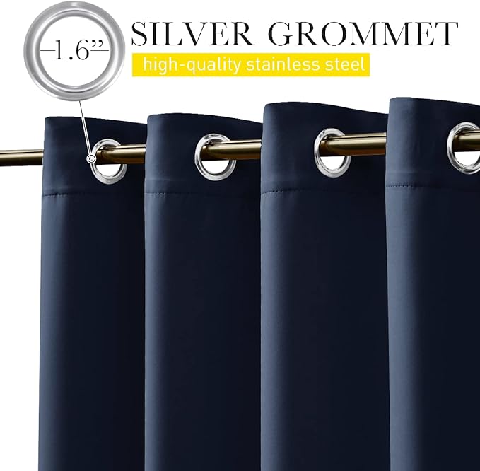 NICETOWN 2 Panels Outdoor Curtains for Patio, Waterproof & Windproof Grommet & Back Tab on Top & Bottom Thermal Insulated Sun Blocking Privacy Drapes with Rope for Pergola, Navy Blue, W100 x L84