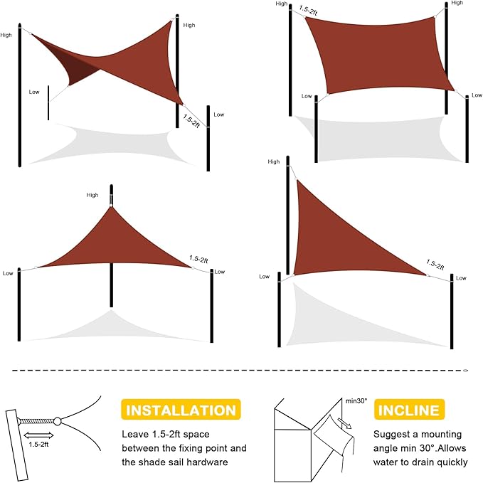 Artpuch Waterproof Sun Shade Sail, 14'x14' Rust Red Rectangular, UV Resistant Rain Canopy, Curved Edges Shade Cloth for Outdoor Patio, Deck, Yard (Customizable)