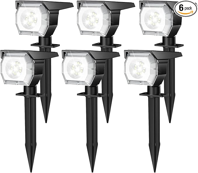 EIUIO Solar Outdoor Lights, 3 Lighting Modes Solar Spot Lights Outdoor with Auto On/Off, IP65 Waterproof Landscape Lighting for Garden Yard Pathway