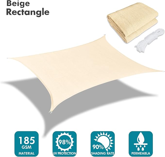 KANAGAWA 7'X8' Cream Custom Size Sun Shade Sail Rectangle UV Block Canopy Cover for Patio Backyard Lawn Garden Outdoor (Customized Available)