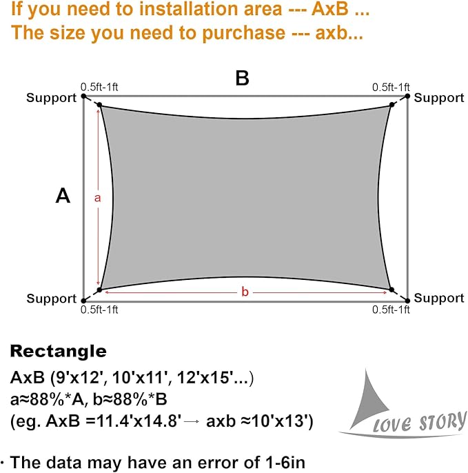 LOVE STORY Custom Size 8'x20' Dark Grey Sun Shade Sail Rectangle UV Block Canopy Patio Sail Sunshades Fabric for Outdoor Garden Carport (We Make Custom Size)