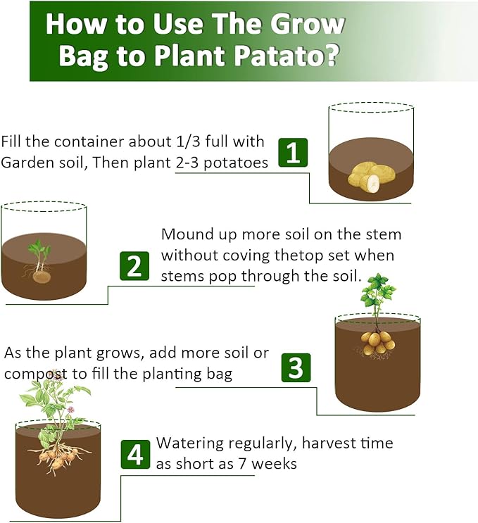 JJGoo Potato Grow Bags, 3 Pack 10 Gallon with Flap and Handles Planter Pots for Onion, Fruits, Tomato, Carrot - Green