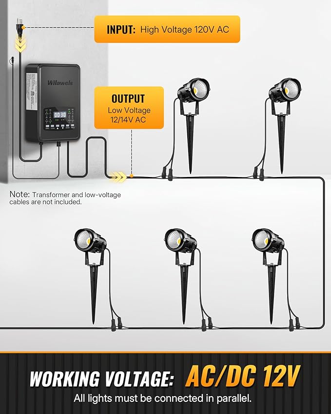 6W 700LM Low Voltage Landscape Lighting, 12V AC/DC 3000K Warm White LED Low Voltage Landscape Lights, IP65 Waterproof Outdoor Spotlights with Connectors for Garden Tree Yard 6 Pack W01SLP606