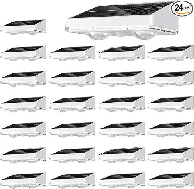 NIORSUN Solar Fence Lights,24 Pack Solars Deck Light,Warm White Color,Outdoor Bulb Waterproof Led IP65,Power Patio Lamp with Lenses for Outside/Backyard/Railing/Yard(White)