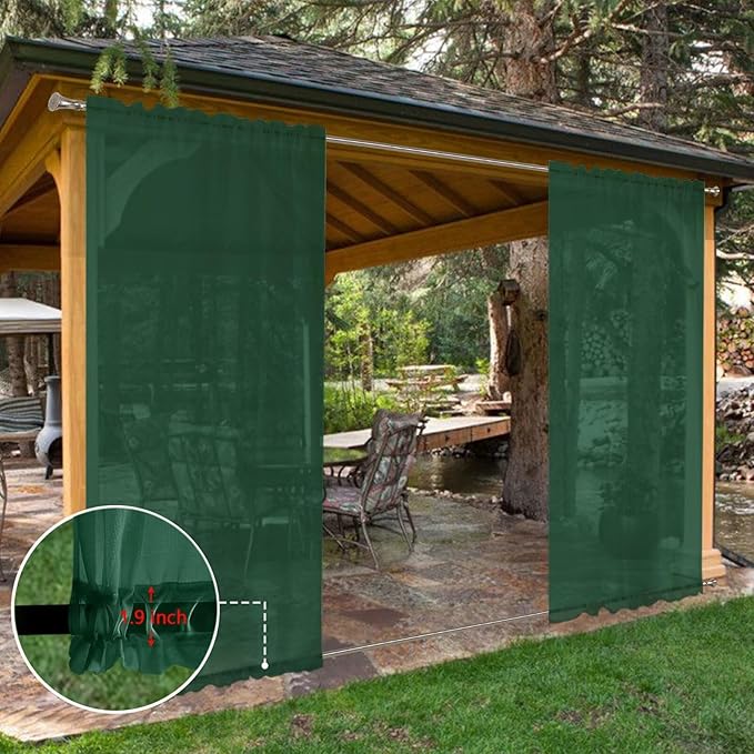 SpaceDresser Waterproof Outdoor Sheer Curtains for Patio - 2 Panels Rod Pocket Indoor Voile Sheer Curtain for Living Room,52W x 120L inch,Foliage Green