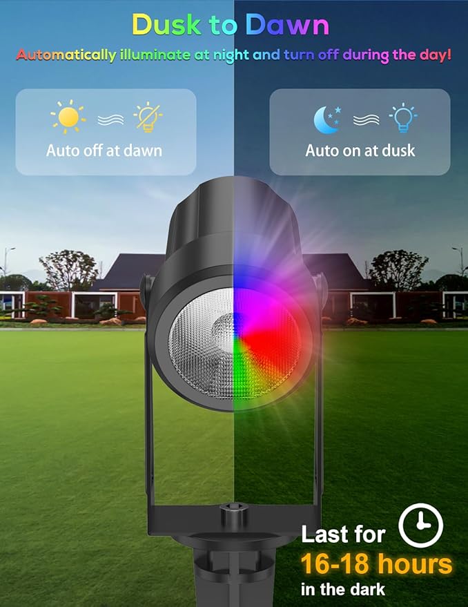ZYAN Solar Landscape Spotlights Outdoor, Auto On/Off & IP65 Waterproof, LED Spot Lights for Garden, Pathway, Tree, Yard Warm White/RGB Color (Multi-Colored, 4 Pack)