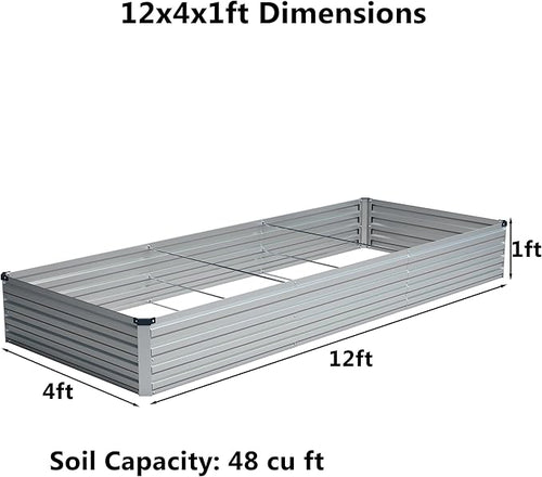 12x4x1 ft(2 Pack) Galvanized Raised Garden Bed,Outdoor Planter Box Metal Patio Kit Planting Bed for Vegetables Flowers and Succulents,Silver