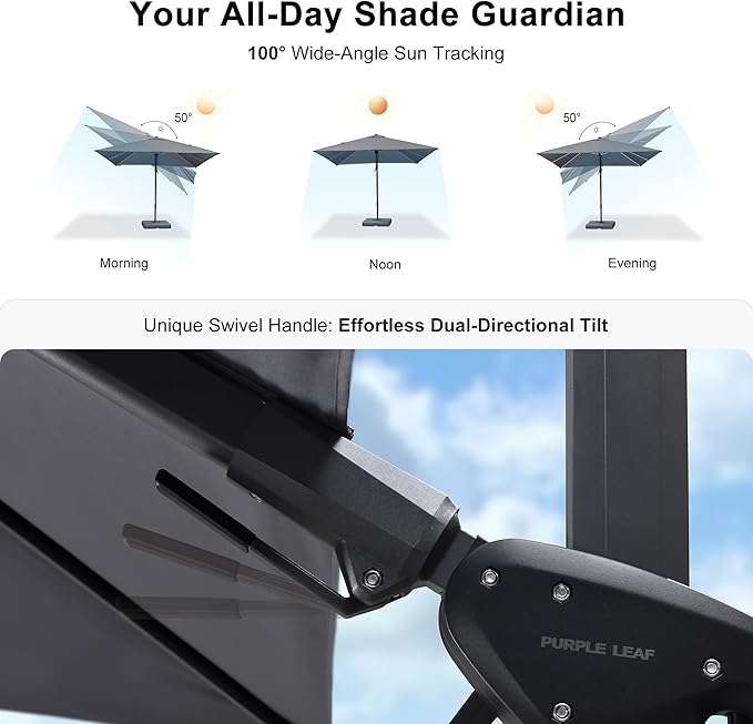 PURPLE LEAF 8' X 11' Left-right Tilt Patio Umbrella Outdoor Cantilever Swivel Rectangle Umbrella Aluminum Offset Umbrella with 360-degree Rotation for Garden Deck Pool Patio Light Grey