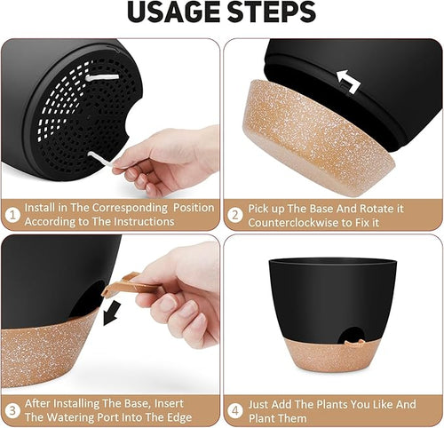 12 inch Large Self Watering Plant Pots, Flower Pots Planters with Multi Mesh Drainage Holes for Indoor Outdoor Garden Plants and Flowers.（Black）