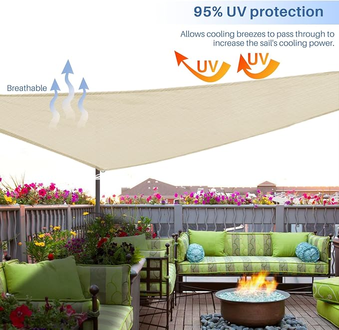 E&K Sunrise 6' x 6' x 6' Sun Shade Sail Triangle Canopy Shade Cover UV Block for Patio Backyard Garden Outdoor (Beige)
