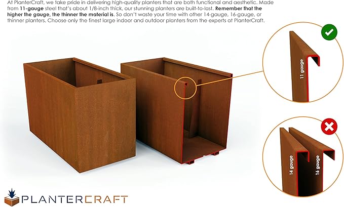 Plantercraft Large Rectangular Planters for Outdoor Plants – 84 Inch Corten Steel Planter, Extra Large Outdoor Planter Box for Modern Patio & Landscape, Metal Raised Garden Bed
