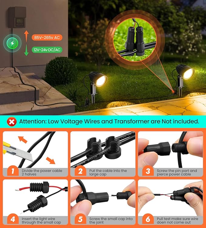 MEIKEE 7W 800lm Low Voltage Landscape Lights, 12V 24V LED Landscape Lighting with Connectors, 2700K IP66 Waterproof Outdoor LED Spotlights for Garden Pathway Yard Decoration (8 Pack)