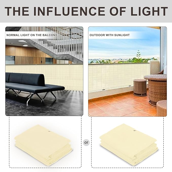 LOVE STORY Custom Size 3'x34' Butter Cream Balcony Privacy Screen,UV Block Privacy Fence Screen,90% Shield for Outdoor Pool Garden Apartment Railing